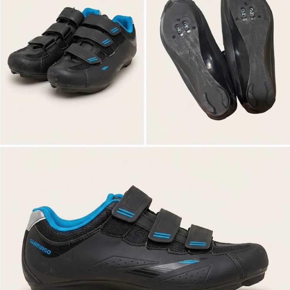 Shimano Women’s Black and Blue Cycling Sneakers with Triple Velcro